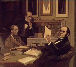 Painting of Joseph Hooker Charles Lyell and Charles Robert Darwin together
