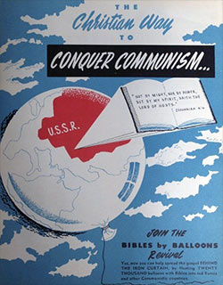 Image of the 1985 'Bibles by Balloons' campaign poster