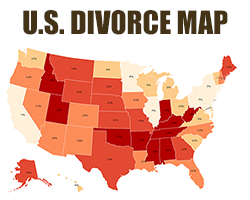 Map of USA Divorce Rate by State