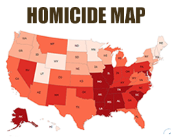 Map of USA Homocide rates by State