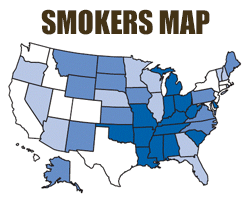 Map of USA Cigarette Smokers rates by State